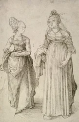Lady in Venetian Dress Contrasted with a Nuremberg Housewife